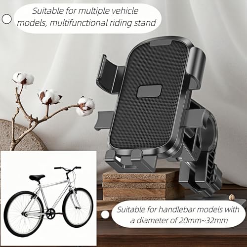 Universal Motorcycle Bike Phone Mount with 360° Rotation, Anti-Shake Silicone Grip, Universal Handlebar Mount 20-32mm, Phone Holder with Storage Hook