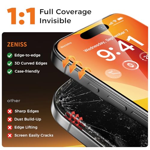 NeverBreak 9H+ Hardness for iPhone 15 Plus Screen Protector 12FT Military Grade Protection (Scratch, Shatter, Drop Resistance) 15Plus Tempered Glass 6.7" 2 Pack Replacement Cell Phone Screen Portector - size: iPhone 15 Plus