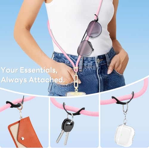 Adjustable Anti-Theft Phone Lanyard Neck & Crossbody Strap with 0.2mm Metal Tab & Comfort-Fit 8mm Rope (Light Pink) - color: Light Pink