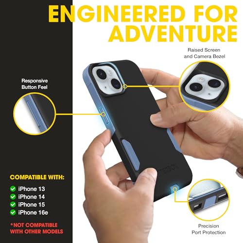 OtterBox iPhone 17e, 16e, 15, 14, 13 Commuter Series Case - Black & Blue | 3X Military Drop Protection - Slim - Dual-Layer Shockproof Design - Pocket-Friendly - Raised Edges - Port Covers - color: Black/Blue