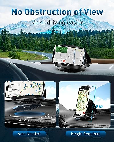 Phone Mount for Car, 360° Rotatable Dashboard Horizontal & Vertical Viewing Cell Phone Holder, Washable Reusable Car Phone Mount, for iPhone Samsung & Smartphones