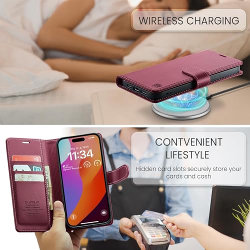 FLIPALM Card Holder Wallet Case for iphone 17e, Red | Card Holder, RFID Blocking, PU Leather Folio Flip, Kickstand, Protective Shockproof Cover - color: Red
