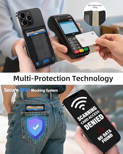 for MagSafe Wallet with Money Clip, ID Window & 8 Card Holder | Stronger Magnetic Wallet for iPhone 17/16/15/14/13/12 Series, RFID Blocking, for iPhone Wallet with Adjustable Stand - color: Carbon Fiber Black