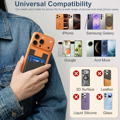 6Pack Adhesive Card Holder for Back of Phone,Silicone Phone Wallet Stick On - color: Black x6