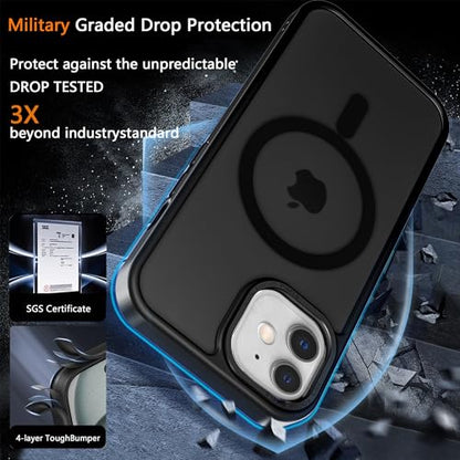 Magnetic iPhone 12/12Pro case,Compatible with Magsafe, Military-Grade Protection,Slim Translucent Matte Shockproof with Anti-Scratch Anti-Fingerprint Phone Cover (Black, iPhone 12/12Pro) - color: Black, size: iPhone 12/12Pro