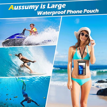 4 Pack 10.5“ Large Waterproof Phone Pouch - Underwater Clear Cell Holder - Universal Water Proof Dry Bag with Neck Lanyard for iPhone 16 Pro Max Samsung Galaxy with Heavy Case for Beach Swimming Pool - color: 4 Green