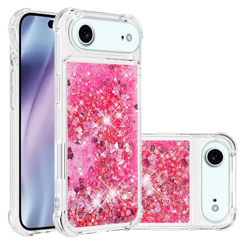 for iPhone Air Case Glitter Cute Liquid Love Pink YB | Phone Case for Girls Women,Bling Sparkly,Floating Quicksand,Soft TPU Clear,Shockproof Protective,Bumper Durable - color: Pink, size: iPhone 17 Air