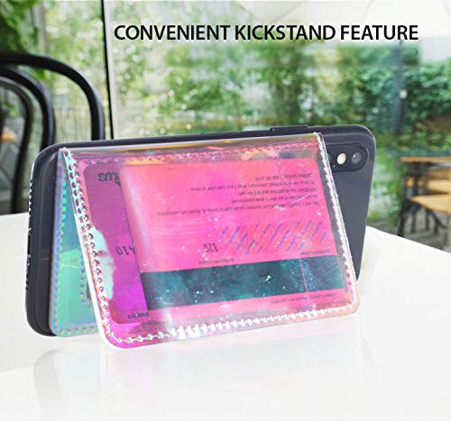 CheapSunday ID Card Holder for Back of Phone Leather Phone Wallet Stick On with Stand Flip Waterproof Leather Adhesive Wallet for Most Cellphones (Transparent) - color: Transparent