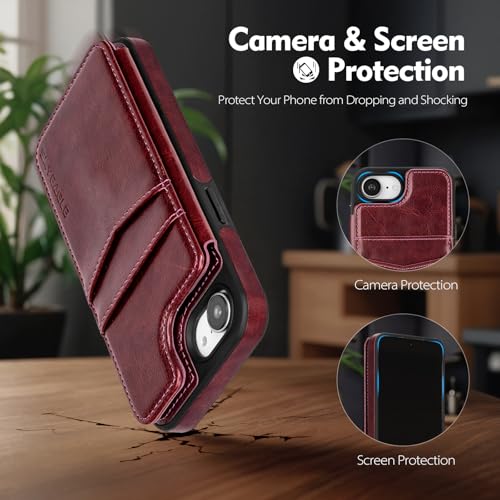 SkyEagle Compatible with MagSafe iPhone 17e / 16e Case Wallet,Wine Red | Magnetic Clasp,RFID Blocking,PU Leather,Flip Folio Shockproof Phone Cover,with Credit Card Slots & Kickstand for Men & Women - color: Wine Red