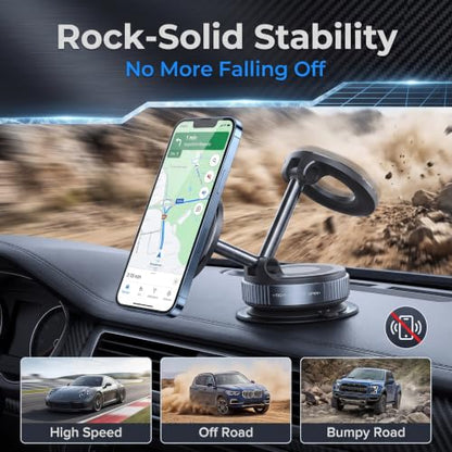 【96LBS Ultra Suction】Vacuum Magnetic Car Phone Holder for MagSafe, 2026 Upgraded 360° Reinforced Phone Mount for Car Dashboard Windshield Mirror, Compatible with iPhone 17 16 15 Pro Max & All Phones
