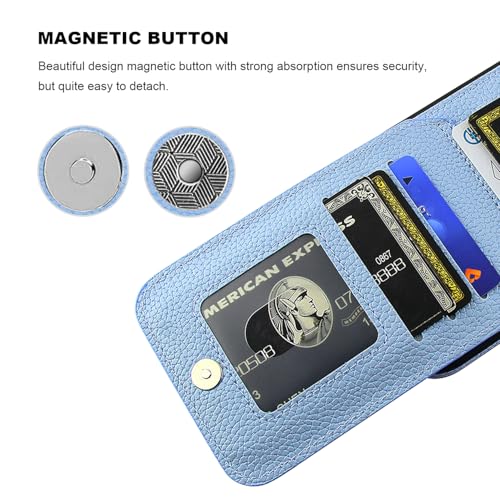 KIHUWEY for iPhone 17 Pro Max Wallet Case Card Holder, Lichee Light Blue | Credit Card Slots, PU Leather, Kickstand, Flip Heavy Duty Protection Cover for Men and Women - color: Lichee Light Blue