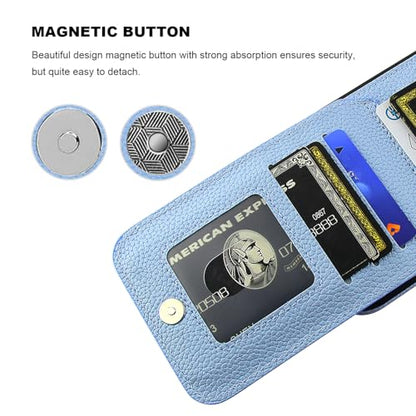 KIHUWEY for iPhone 17 Pro Max Wallet Case Card Holder, Lichee Light Blue | Credit Card Slots, PU Leather, Kickstand, Flip Heavy Duty Protection Cover for Men and Women - color: Lichee Light Blue