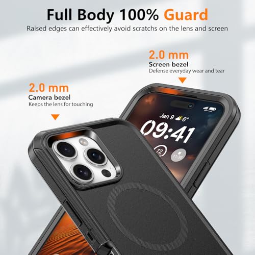 TUTUKII Magnetic for iPhone 16 Pro Case with Belt Clip Holste (Black) | MagSafe Compatible, Heavy-Duty Military-Grade Drop Protection, 3-Layer Rugged Shockproof Protective Cover 6.3-Inch - size: iPhone 16 Pro 6.3"
