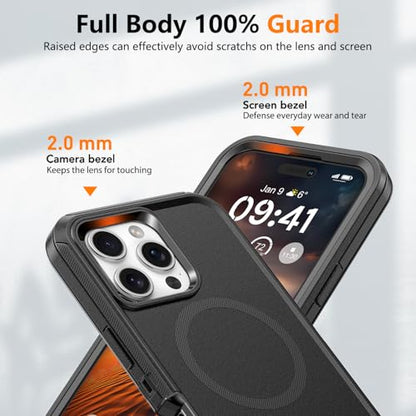 TUTUKII Magnetic for iPhone 16 Pro Case with Belt Clip Holste (Black) | MagSafe Compatible, Heavy-Duty Military-Grade Drop Protection, 3-Layer Rugged Shockproof Protective Cover 6.3-Inch - size: iPhone 16 Pro 6.3"
