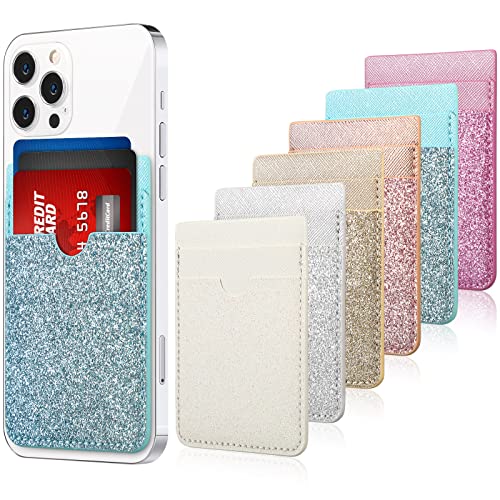 6 Pcs 6 Pcs Stick on Phone Card Holder Wallet, Solid, Bright Color - color: Bright Color