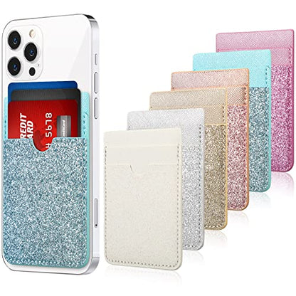 6 Pcs 6 Pcs Stick on Phone Card Holder Wallet, Solid, Bright Color - color: Bright Color