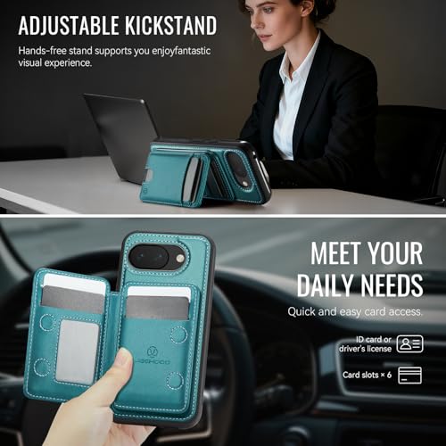 Wallet Case for Google Pixel 10a Compatible with MagSafe for Men Women, 2 in 1 Detachable Magnetic Phone Case with Card Holder Kickstand RFID Blocking for Pixel 10a (Green) - color: Green