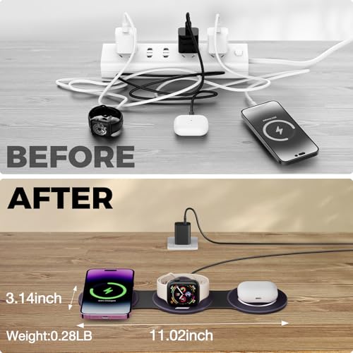 HICOBER 3-in-1 Wireless Charging Station for iPhone, Watch, AirPods, Purple - color: Purple