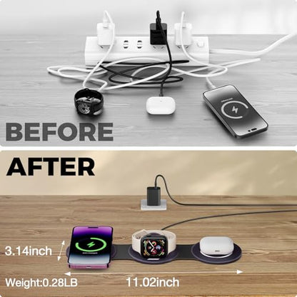 HICOBER 3-in-1 Wireless Charging Station for iPhone, Watch, AirPods, Purple - color: Purple