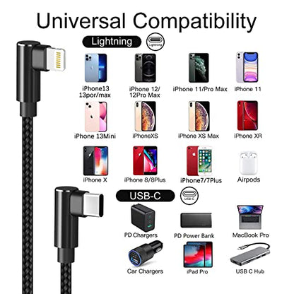 USB C to Lightning Cable 3ft MFi Certified 90 Degree iPhone Charger 3 Pack - size: 3FT