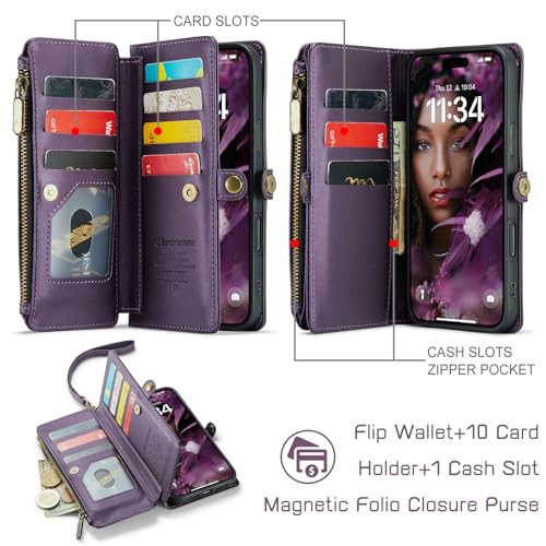 Defencase for iPhone 17 Pro Max Wallet Case with RFID Card Holder, Purple | Durable Soft PU Leather, with Zipper Pocket, Wrist Strap, Fashion Snap Flip Phone Cases Cover with Stand for Women and Men - color: Purple