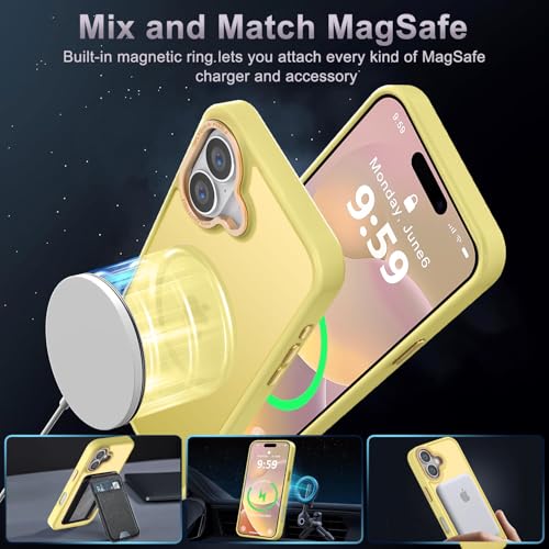 Newfuture Magnetic for iPhone 16 Case Matte Shockproof, Yellow | Military Drop Protection, Slim Matte Anti-Fingerprint, Compatible with Magsafe, Camera Guard, Translucent Protective Cover - color: Yellow, size: iPhone 16 6.1 inch