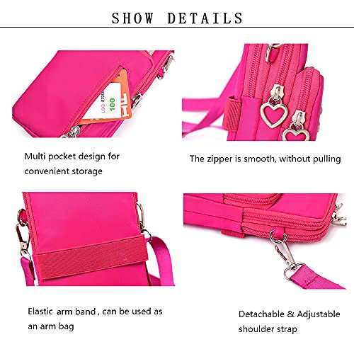 Women Crossbody Cell Phone Purse Case Armband Bag for iPhone 12 13 Mini 14 15 Plus 11 Pro Max Google Pixel 6a 7a 8a 6 7 8 Pro - color: Rose Red