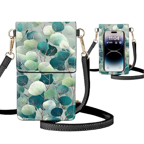 Small Crossbody Bags for Women Touchscreen Cell Phone Bag Cross Body Purses with adjustable Strap,Gifts For Teenage Girls - color: Mint green Leaf