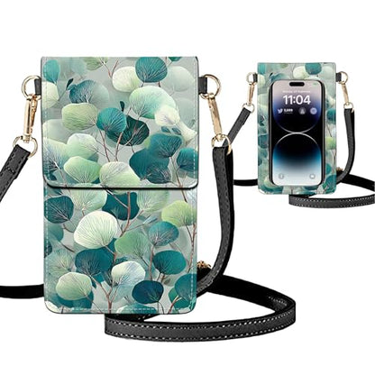 Small Crossbody Bags for Women Touchscreen Cell Phone Bag Cross Body Purses with adjustable Strap,Gifts For Teenage Girls - color: Mint green Leaf