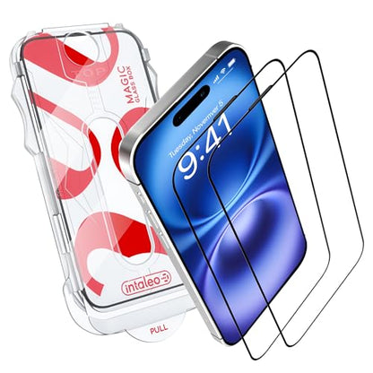 Screen Protector for iPhone 16 Plus – MagicBox Tempered Glass Screen Protectors with 2 Applicators and iPhone 16 Plus Accessories - Edge-to-Edge Protection, 9H Hardness, Oleophobic Coating - size: for iPhone 16 Plus