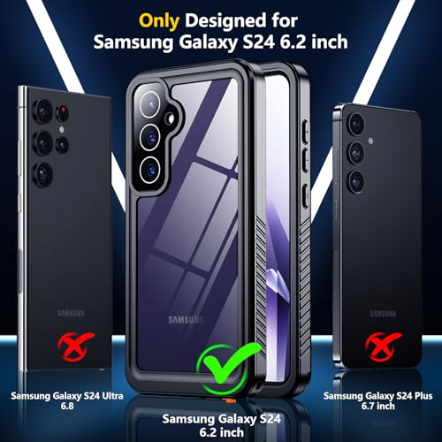 NEWTRENDS Designed for Samsung Galaxy S24 Case Waterproof,Built-in Screen & Lens Protector [Military Grade Shockproof] Full Body Protection Case for Galaxy S24 6.2”, Black