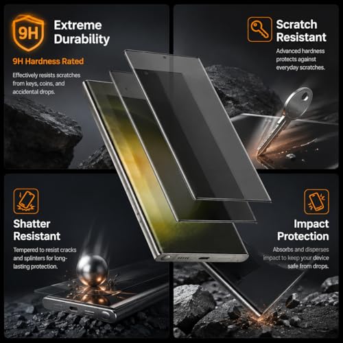 2+2 Pack Galaxy S23 Ultra Privacy Screen Protector,2 Pack Camera Lens Protector,Anti Spy Tempered Glass 9H Hardness , Compatible with fingerprint unlocking 3D Curved Full Screen Coverage,Anti-Scratch - color: galaxy S23 Ultra Privacy Screen Protector