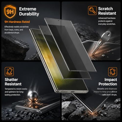 2+2 Pack Galaxy S23 Ultra Privacy Screen Protector,2 Pack Camera Lens Protector,Anti Spy Tempered Glass 9H Hardness , Compatible with fingerprint unlocking 3D Curved Full Screen Coverage,Anti-Scratch - color: galaxy S23 Ultra Privacy Screen Protector