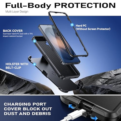 DUEDUE for Samsung Galaxy S26 Plus Case with Belt Clip Holster Shockproof 3-Layer Heavy Duty Kickstand Cover Full Body Protective Rugged Phone Case for Samsung S26 Plus 6.7", Black - size: for Samsung S26 Plus 6.7"