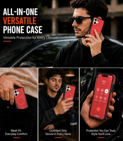 LOOXER® Heavy Duty Rugged Magnetic Case for iPhone 17 (6.3”) | Military Grade Shockproof Protection,MagSafe Compatible+ Tempered Glass Included (Red, 17) - color: Red, size: 17