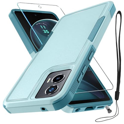 Case Compatible with Moto G Stylus 5G 2024, Full Body Heavy Duty Rugged Shockproof Protective Phone Cover with Lanyard Strap, Tempered Glass Screen Protector, Mint Green | with Tempered Glass Screen Protector+Lanyard Strap,Rugged Shockproof Protective Pho