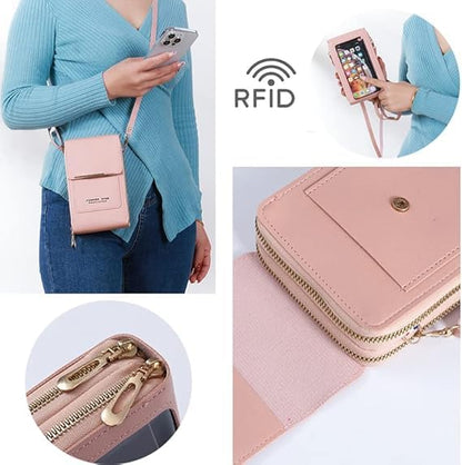 Anti-Theft Leather Bag,Small Crossbody Cell Phone Purse Wallet for Women,Touchscreen Phone Purse Crossbody Bag - color: Grey