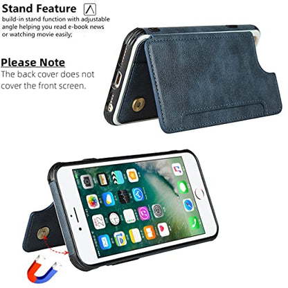 iCoverCase Compatible with iPhone SE(2022)/SE(2020)/7/8/6/6s Wallet Case with Card Slots Holder and Wrist Strap Premium PU Leather Kickstand Magnetic Clasp Shockproof Flip Cover Case (Blue) - color: Blue