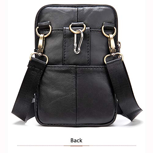 Cell Phone Shoulder Bag Leather Men, Waterproof Phone Waist Bag Messenger Bag Crossbody Purse with Belt Loop Wallet Case - color: Black