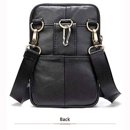Cell Phone Shoulder Bag Leather Men, Waterproof Phone Waist Bag Messenger Bag Crossbody Purse with Belt Loop Wallet Case - color: Black