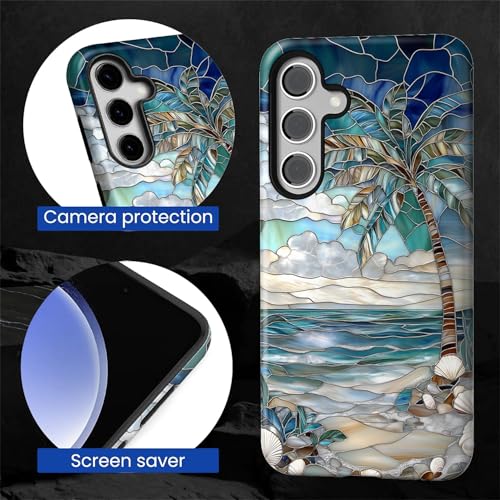 Case for Samsung Galaxy S25 FE, 2 in 1 PC Hard Shell Silicone Inner Bumper Anti-Scratch Full-Body Cover Shockproof Slim Design Beach Palm Tree - color: Beach Palm Tree, size: Galaxy S25 FE