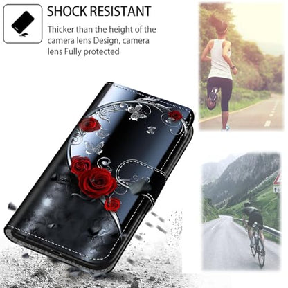 Case Wallet for Motorola Moto G Power 5G 2024, Rose Butterfly | Kickstand, 3 Card Holder, Shockproof TPU Interior Shell, PU Leather, Magnetic Flip Cover, Lanyard Strap - color: Pic:01