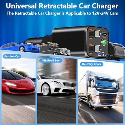 Apple MFi Certified Retractable Car Charger USB C, 120W Car Phone Charger - size: 2.8FT