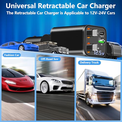 Apple MFi Certified Retractable Car Charger USB C, 120W Car Phone Charger - size: 2.8FT