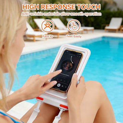 Waterproof Phone Pouch, IPX8 Floating Case up to 7.1" | Touchscreen TPU Window, 4-Chamber Airbag, Lanyard, for iPhone 17/16/15/14Pro Max, Samsung S24/25 Ultra, Beach, Cruise & Kayak - color: WHITE 1PACK