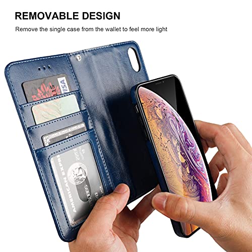 Bocasal Detachable Wallet Case Card Holder for iPhone Xs Max, Blue - color: Blue