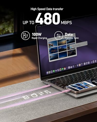 USBC to C Cable 100W Fast Charging 10FT USB C iPhone Cable for Carplay - color: Pink, size: 10FT 2Pack, style: 100W USB C to USB C