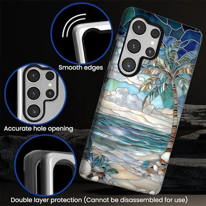 Case for Samsung Galaxy S24 Ultra,Anti-Scratch Full-Body Cover Shockproof Slim Design Case,PC Hard Shell & Silicone Inner Bumper -Beach Palm Tree - color: Beach Palm Tree, size: Galaxy S24 Ultra