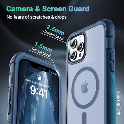 jaroco Magnetic for iPhone 12 Pro Max Case Heavy Duty Protection Deep Blue | Compatible with MagSafe,Military Grade Drop Protection,Translucent Matte,Non-Slip,Shockproof 2-Layer Durable Bumper Case - color: Deep Blue, size: iPhone 12 Pro Max