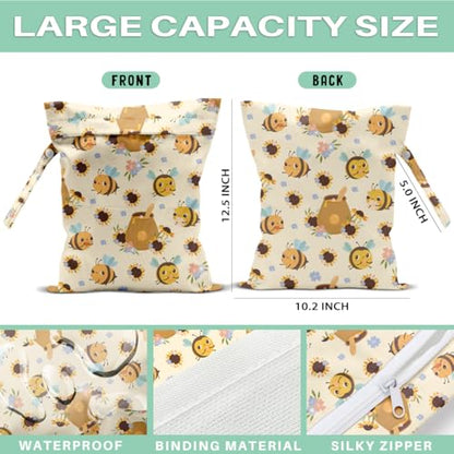 Bee Wet Dry Bags for Diaper Waterproof Swimsuit Washable Reusable Bag for Beach Diapers Dirty Yoga Gym Clothes Plant Gifts for Men Women Friend 12.5x10.2 Inches - color: Bee